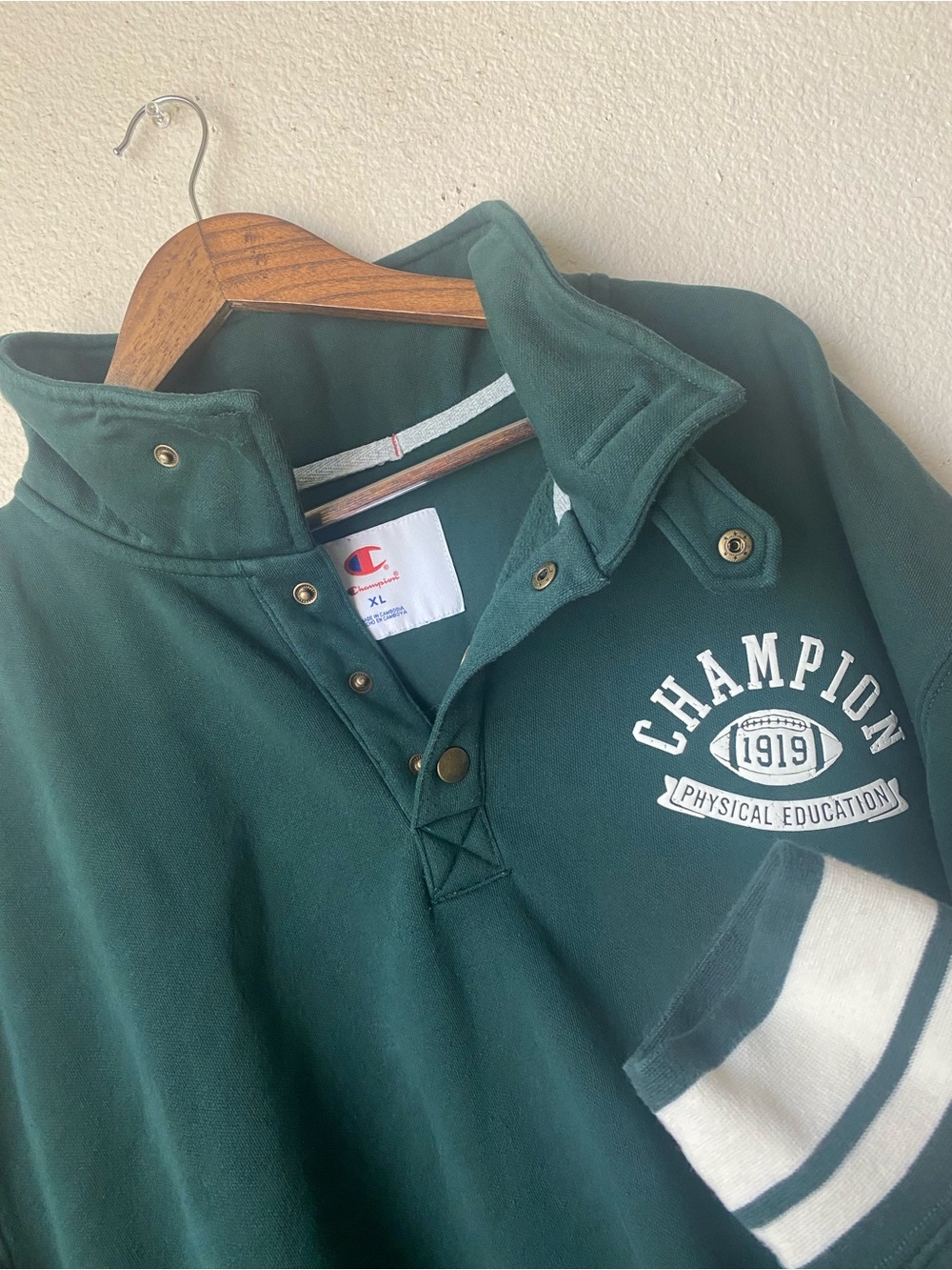 Champion 1/4 T Snap Button Sweater Men XL OVERSIZED Baggy Physical Education Top